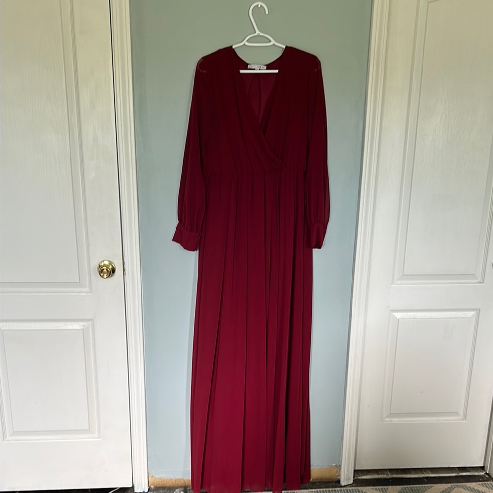 Baltic Born Red V-Neck Bishop Sleeve Gown